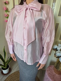 Camicia Velata Fiocco Rosa