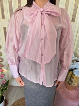 Camicia Velata Fiocco Rosa