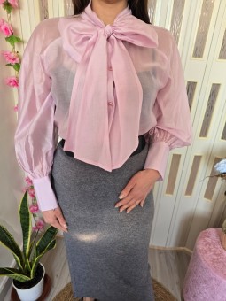 Camicia Velata Fiocco Rosa