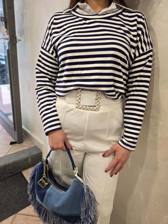Maglia a Righe Blu Scuro