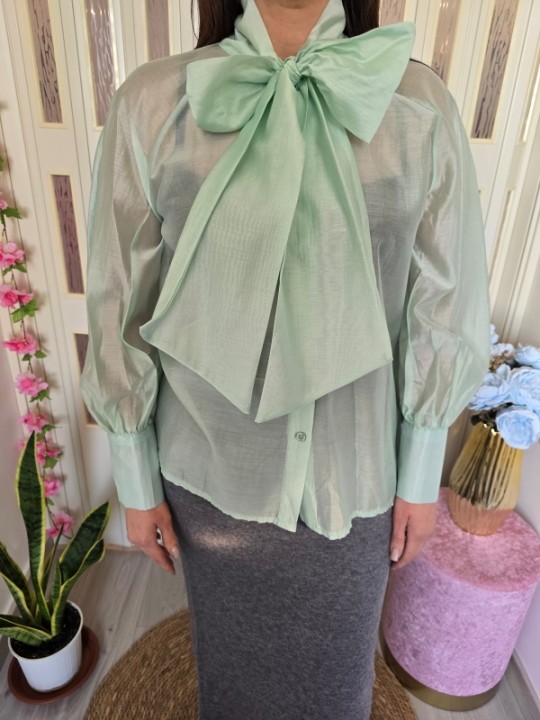 Camicia Velata Fiocco Verde Menta