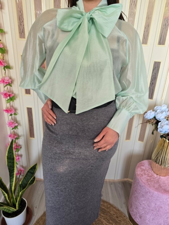 Camicia Velata Fiocco Verde Menta