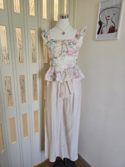 Pantalone Crema Cintura Fiocco