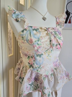 Top Crema Fiori Colorati