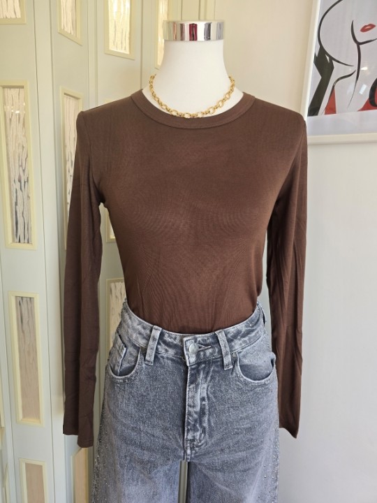 Maglia Crop Basic Marrone