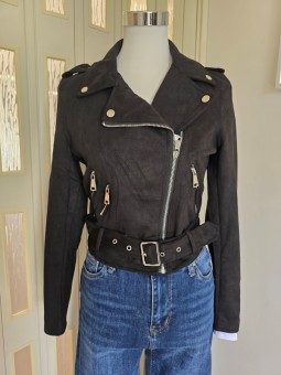Chiodo Crop Nero Camoscio