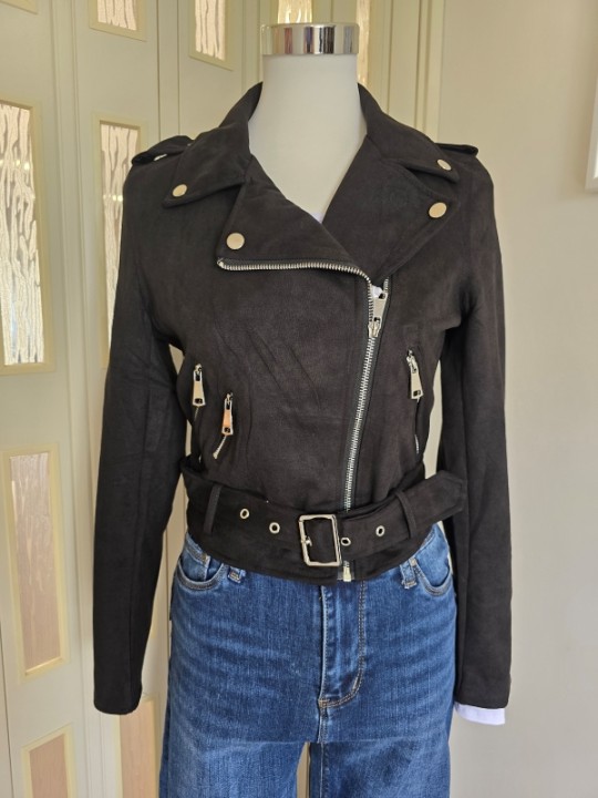 Giacca Crop Nera Camoscio