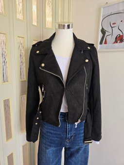 Chiodo Crop Nero Camoscio