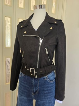 Chiodo Crop Nero Camoscio