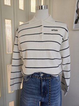 Pullover Bianco A Righe Blu