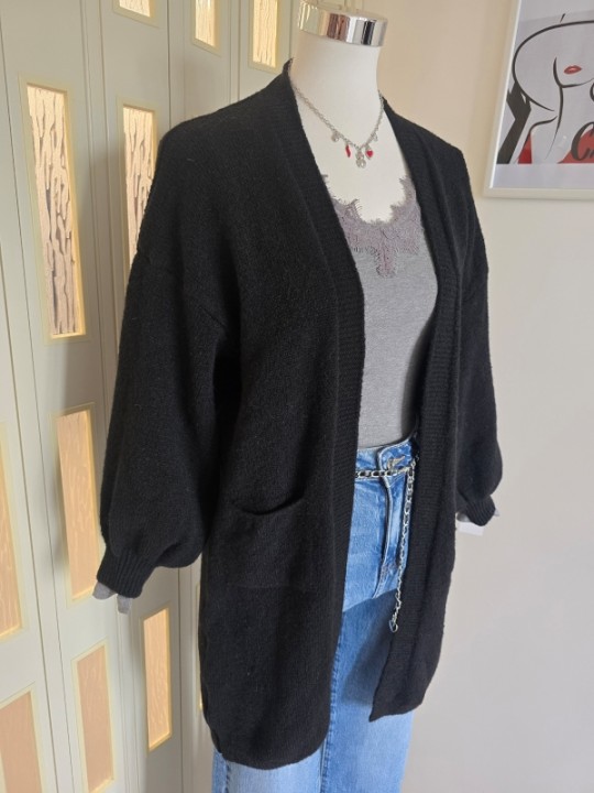 Cardigan Lungo Aperto Nero