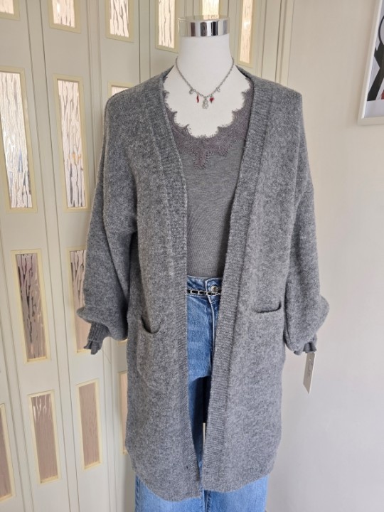Cardigan Lungo Aperto Grigio