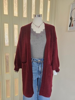 Cardigan Lungo Aperto Bordeaux