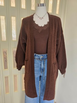 Cardigan Lungo Aperto Marrone