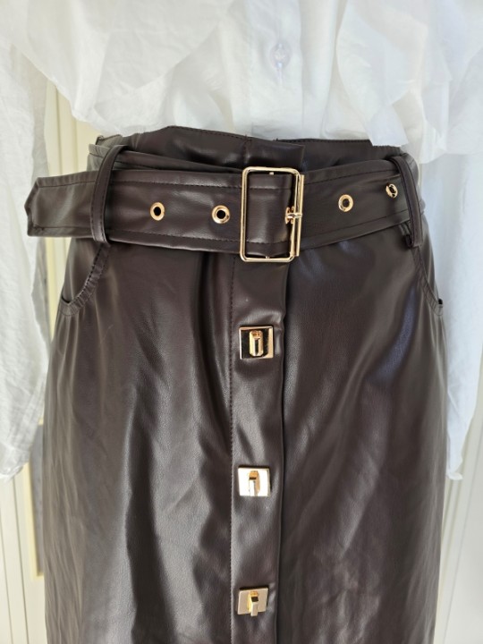 Gonna Longuette Similpelle Marrone