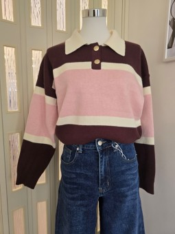 Pullover Righe Marrone/Rosa