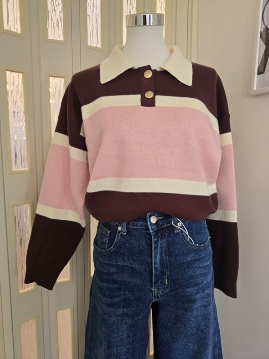 Pullover Righe Marrone/Rosa