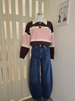 Pullover Righe Marrone/Rosa