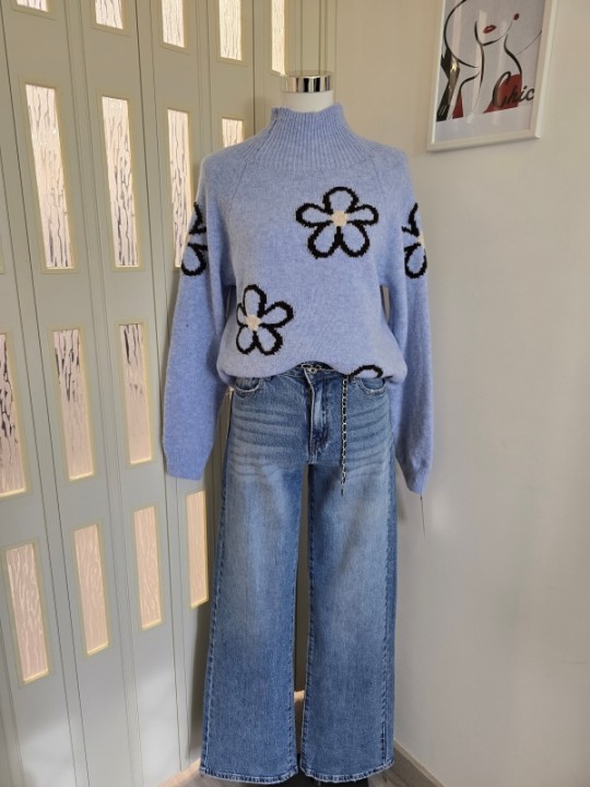 Maglione Flowers Azzurro