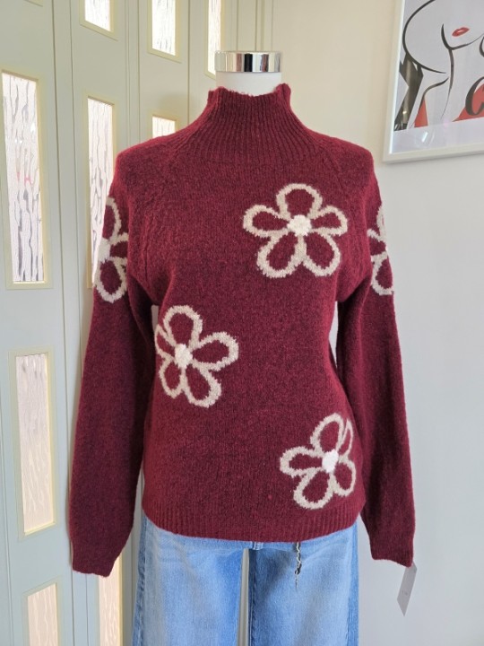 Maglione Flowers Bordeaux