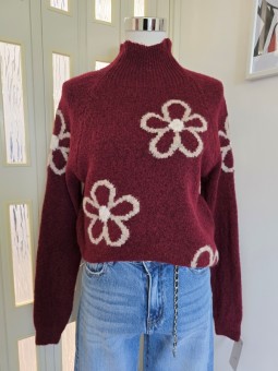 Maglione Flowers Bordeaux