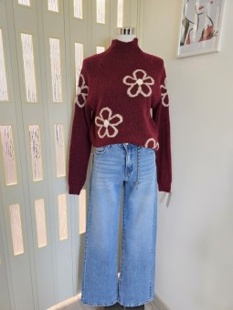 Maglione Flowers Bordeaux