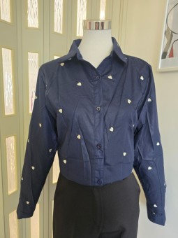 Camicia Blu Cuori Bianchi