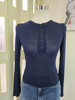 Maglia Bottoni Crop Blu