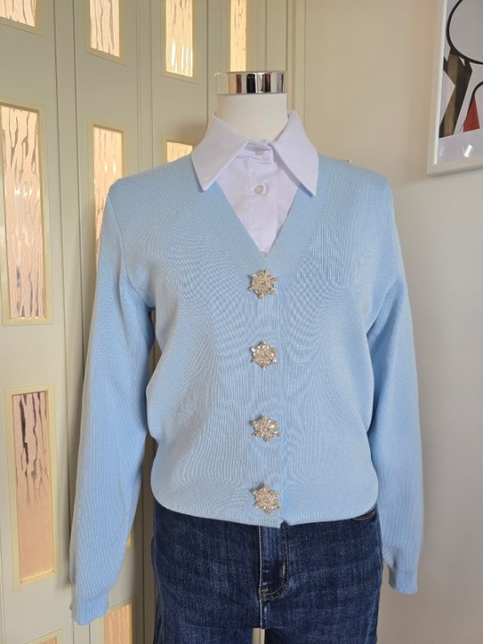 Cardigan Azzurro Bottoni Gioiello