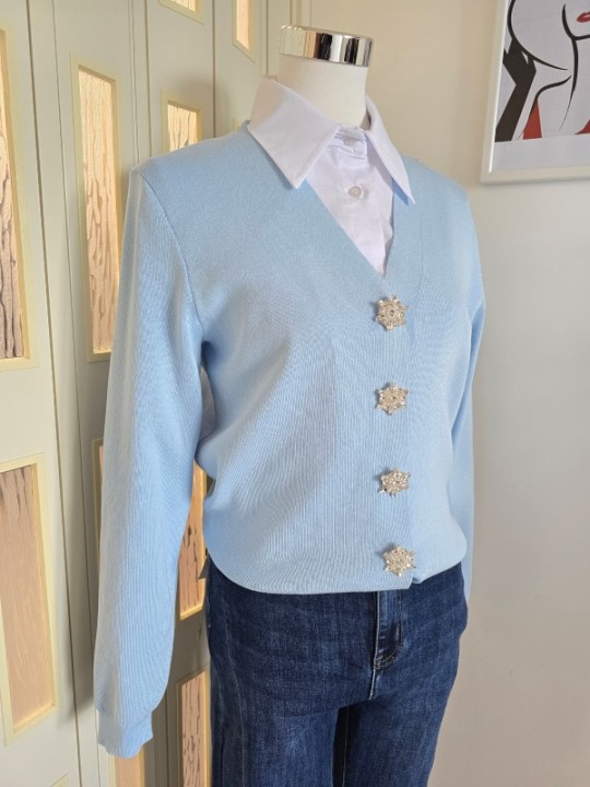 Cardigan Azzurro Bottoni Gioiello