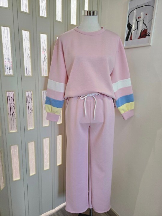 Completo Rosa Manica Colorata