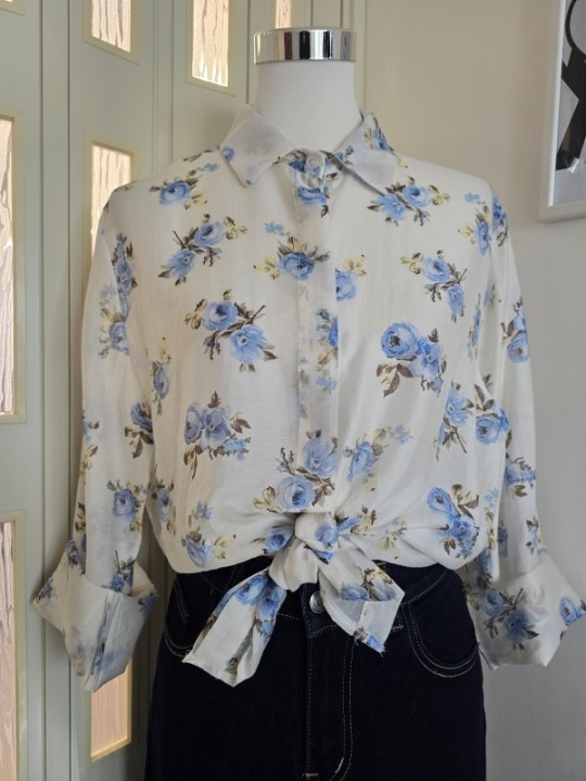 Camicia Oversize Fiori Bianca