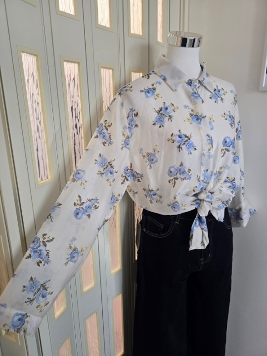Camicia Oversize Fiori Bianca