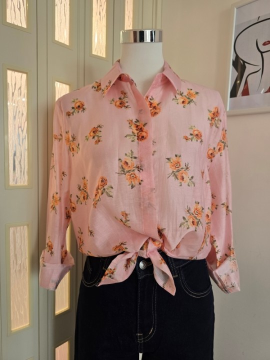 Camicia Oversize Fiori Rosa
