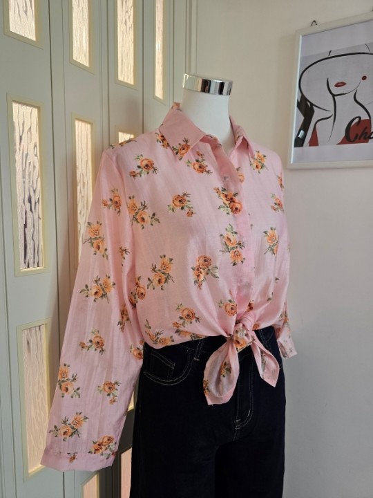 Camicia Oversize Fiori Rosa