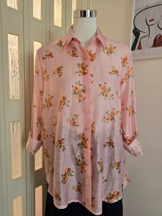 Camicia Oversize Fiori Rosa