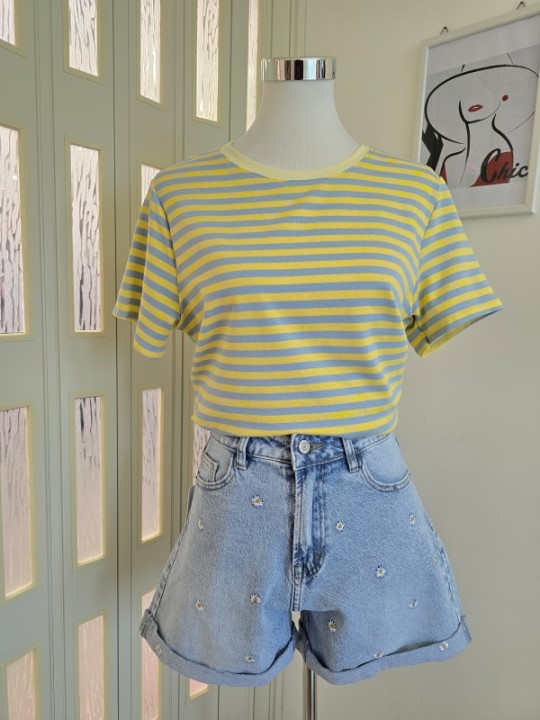 T-Shirt Righe Gialla/Azzurra