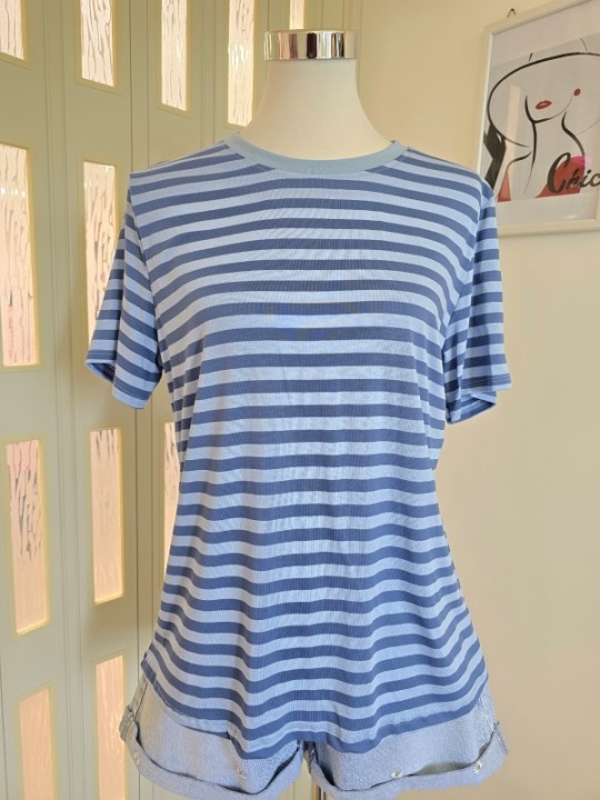 T-Shirt Righe Azzurra/Blu
