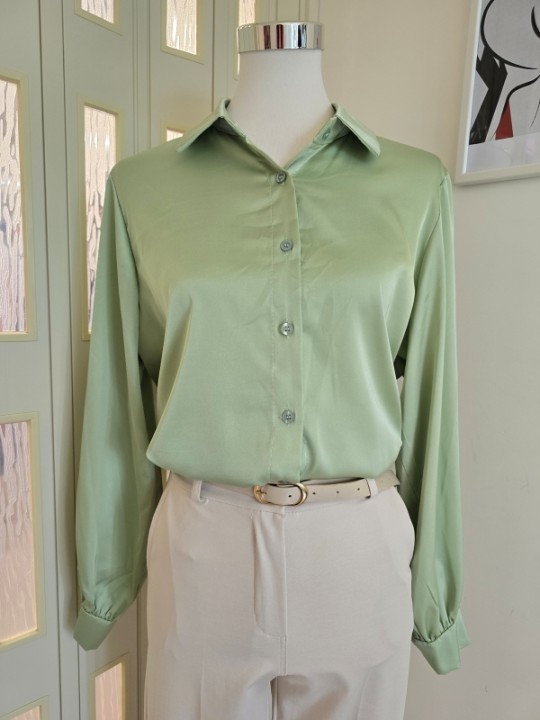 Camicia Satin Verde Pastello