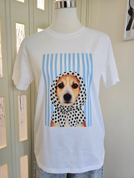 T-Shirt Cane Righe Azzurre