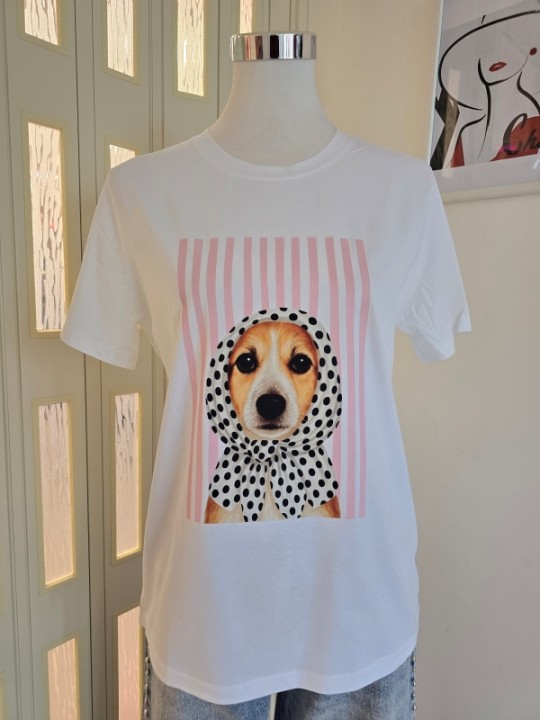 T-Shirt Cane Righe Rosa