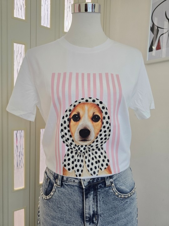 T-Shirt Cane Righe Rosa