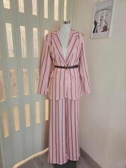 Tailleur A Righe Rosa/Oro