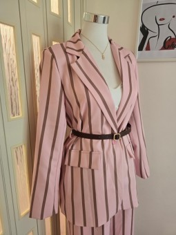 Tailleur A Righe Rosa/Oro