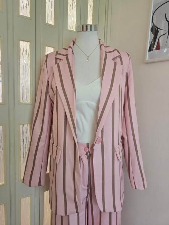 Tailleur A Righe Rosa/Oro