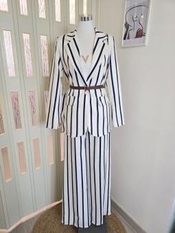 Tailleur A Righe Bianco/Blu