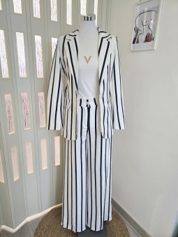 Tailleur A Righe Bianco/Blu