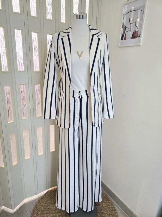 Tailleur A Righe Bianco/Blu