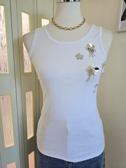 Canotta Bianca Con Fiori