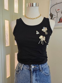 Canotta Nera Con Fiori